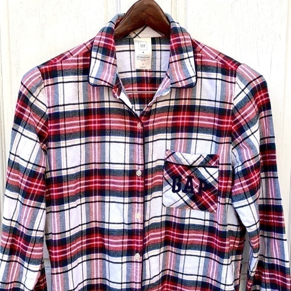 GAP + Pendleton Holiday Plaid Button Down Shirt/Pajama Top Sz S - Picture 3 of 13